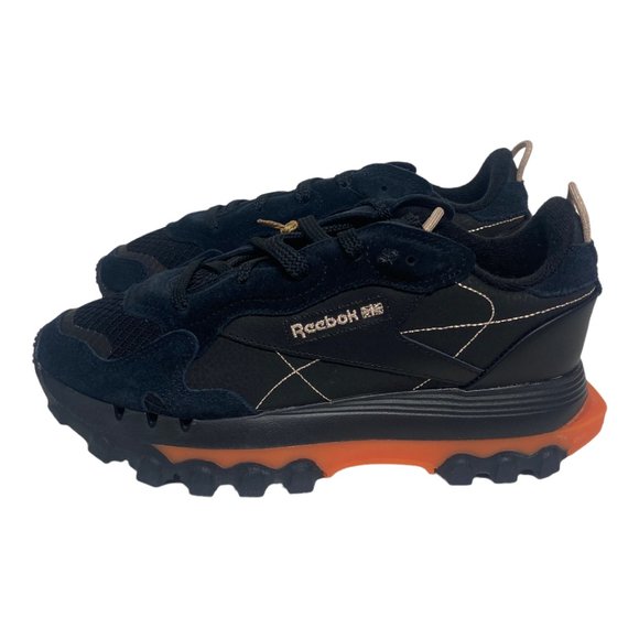 REEBOX Women's Cardi B Classic Leather Black Orange Red Sneaker Shoe Size 7 NEW - Picture 3 of 6